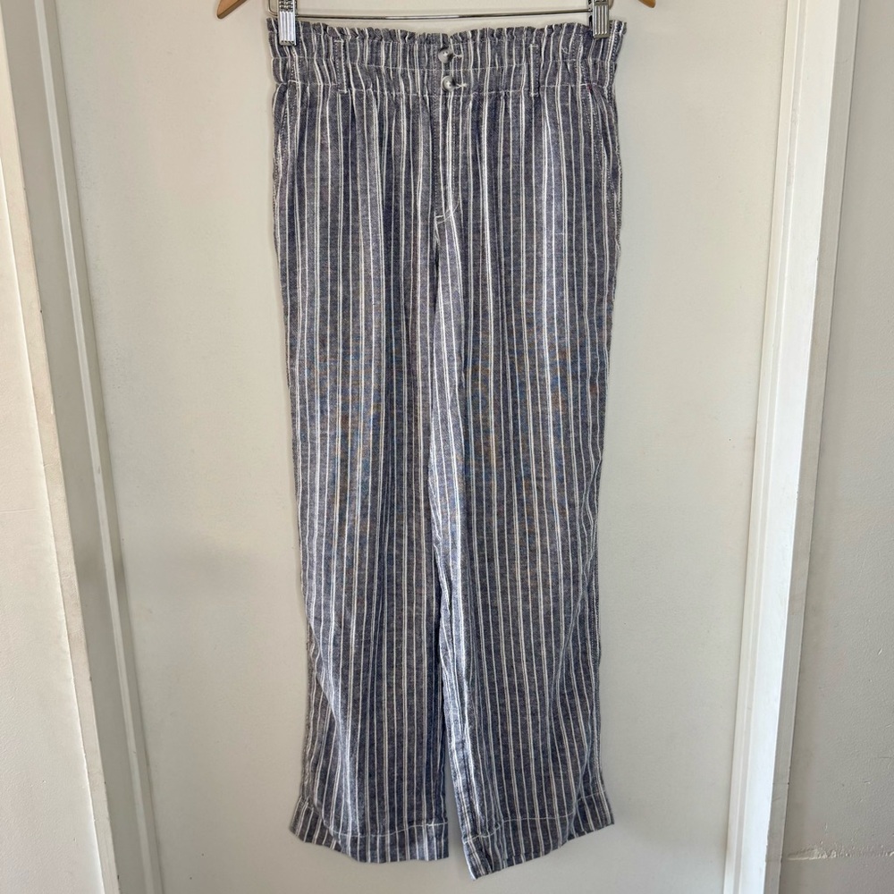 BRIGGS Linen Gray Heather Striped Wide Leg Pants Women’s SMALL Cottagecore EUC